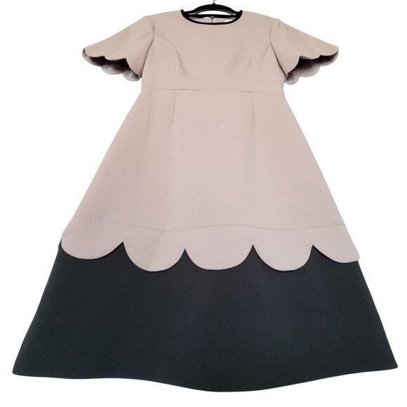 KATE SPADE Beige & Black Scallop Detail Dress Womens 0 Career Beautiful Event - Picture 1 of 13